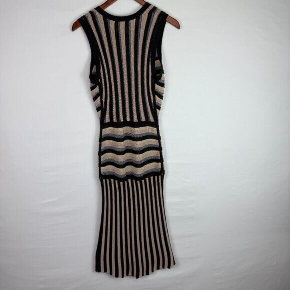 Tabula Rasa Millais Stripe Knit Crew Neck Metallic Party Midi Dress Black M - Picture 4 of 7